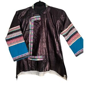 Vintage Handmade Chinese Miao Village Embroider Jacket Womens XS Indigo Asian